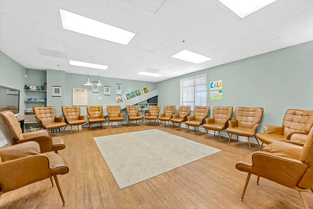 Group room at the men's program office on Grand Avenue